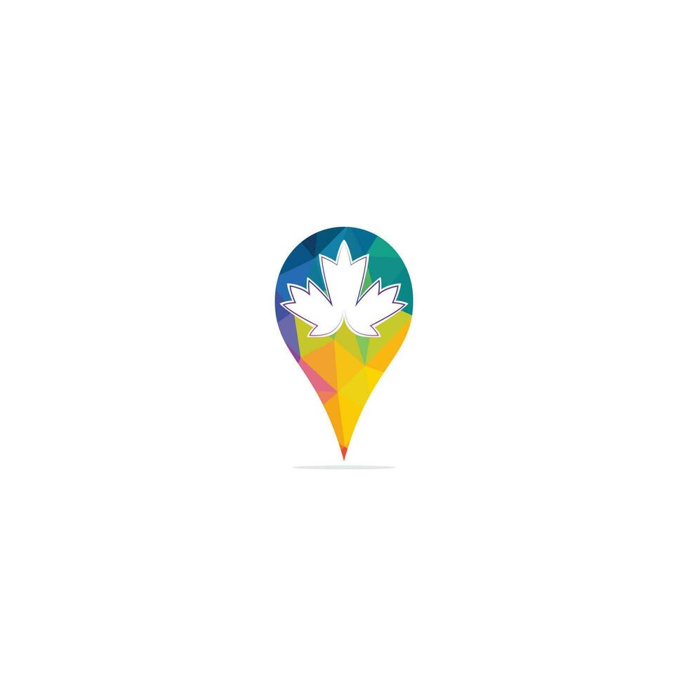 diseño de logotipo vectorial de hoja de arce y pin. icono de símbolo gps canadiense. vector