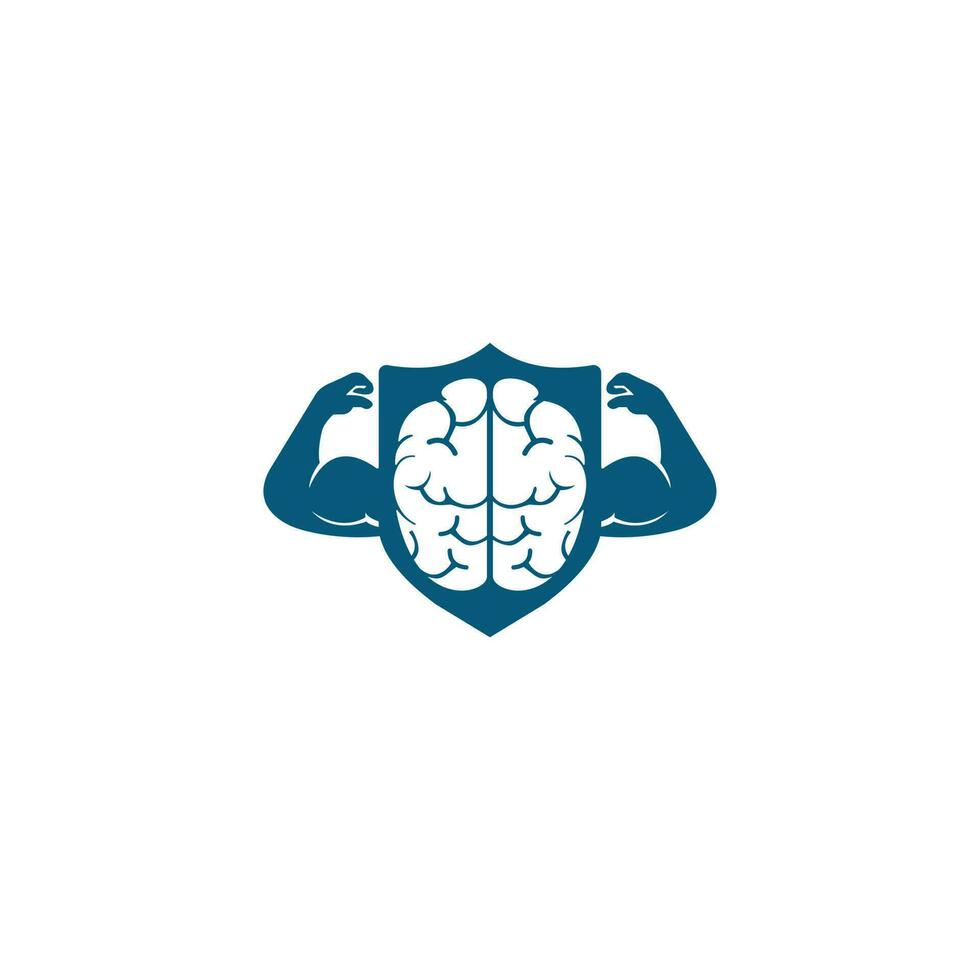 fuerte diseño del logotipo del vector cerebral. cerebro con fuertes bíceps dobles.