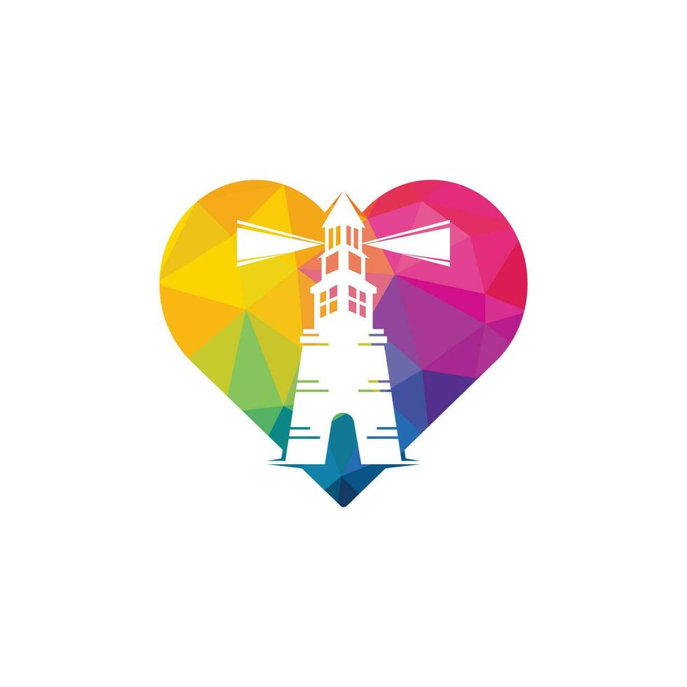 Lighthouse and heart vector logo design. Lighthouse icon logo design vector template illustration.