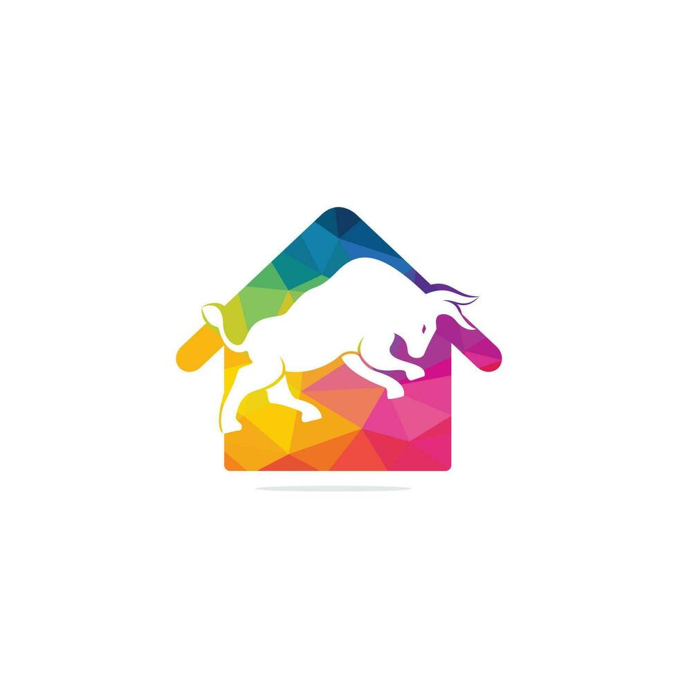 Bull house vector logo design. Simple animal and house vector logo design template.