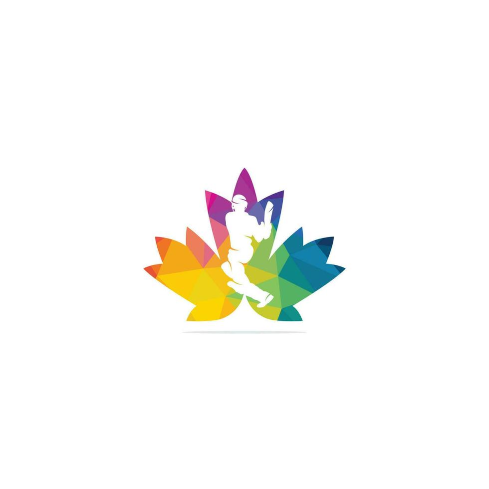 Maple leaf and Batsman vector logo design. Canadian cricket symbol.