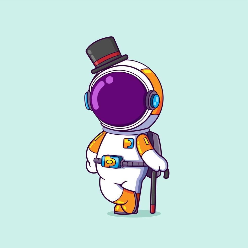 The astronaut is standing while holding a stick with a chaplin style vector