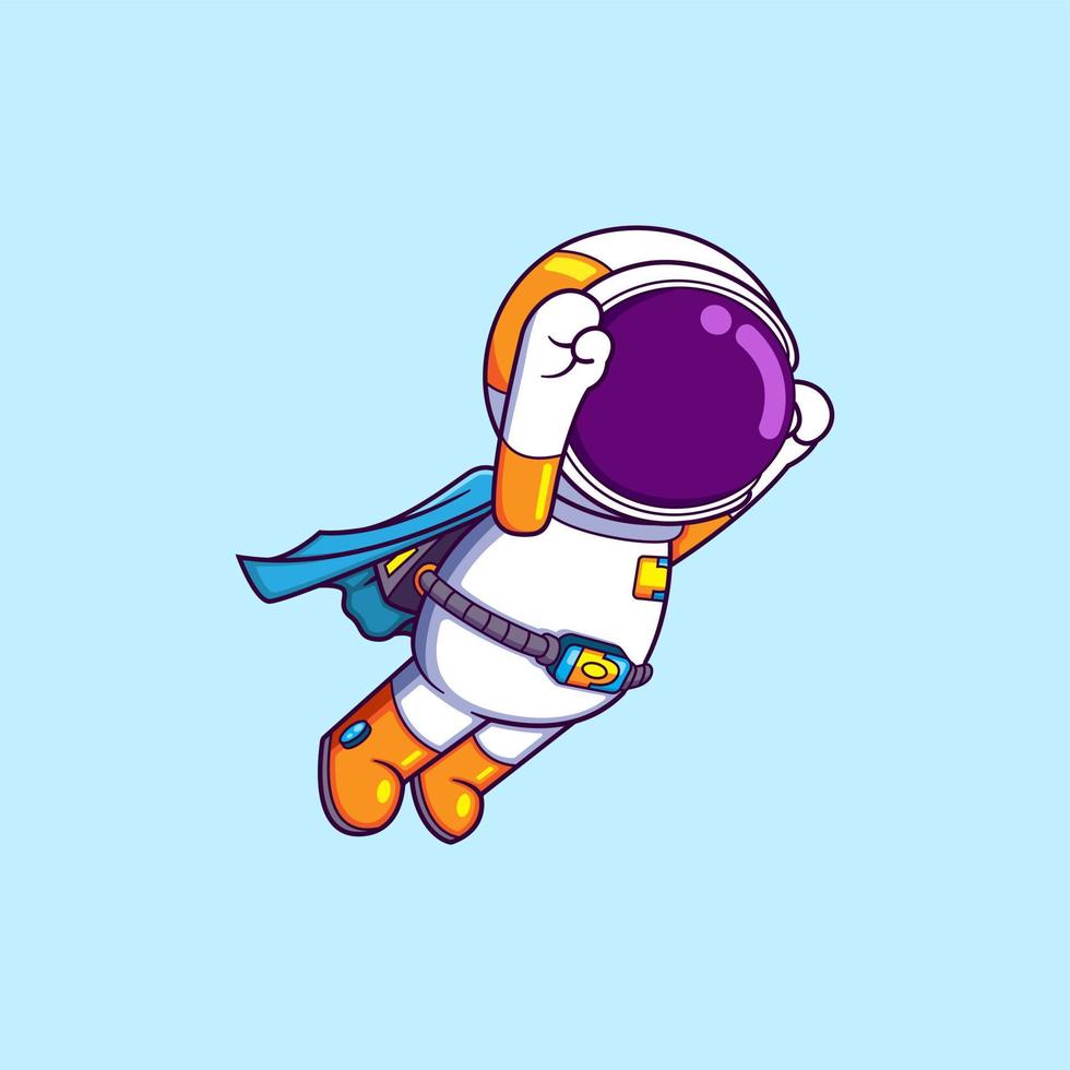 el genial astronauta está volando tan rápido en el cielo con la capa mágica vector