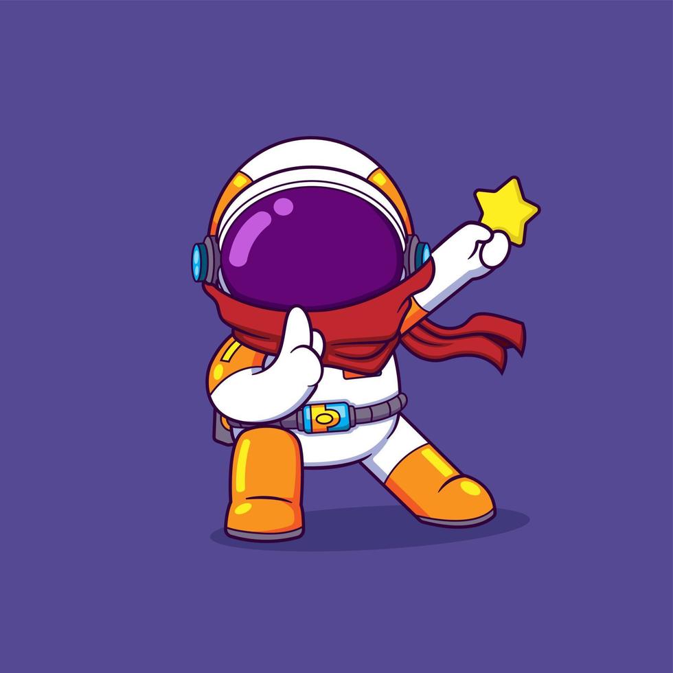 The ninja astronaut is posing like a shadow ninja while bringing a star shuriken vector