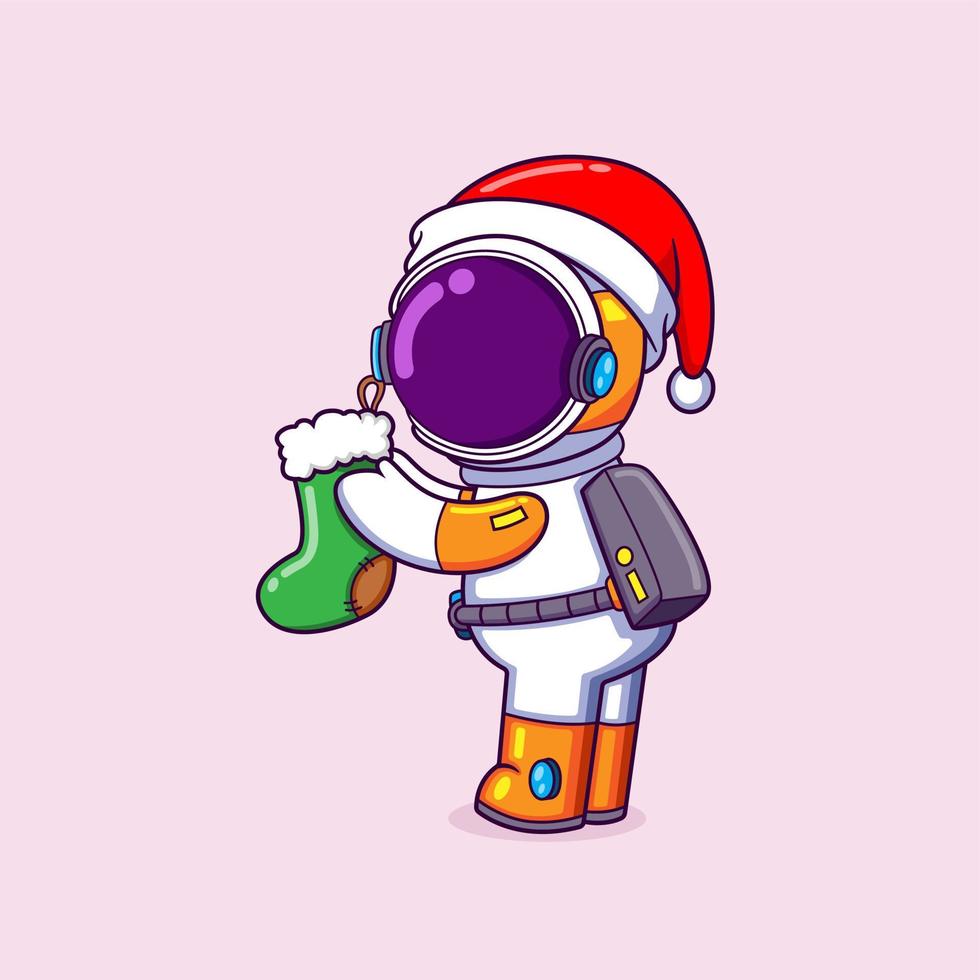 The astronaut is putting the magic shock for the santa gift vector