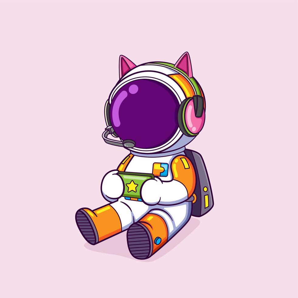 The gamer astronaut is playing a mobile game on mobile phone while sitting vector