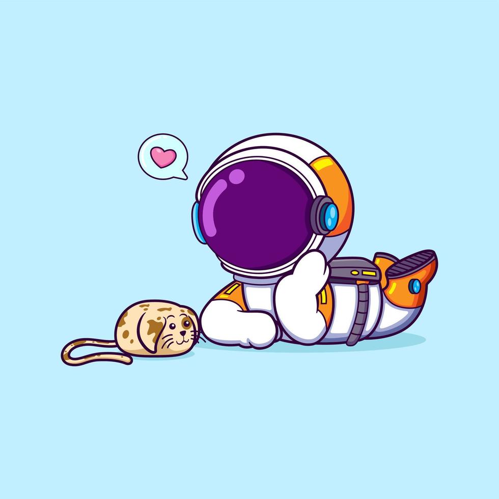 The astronaut is loving much his pet in a planet and playing together vector
