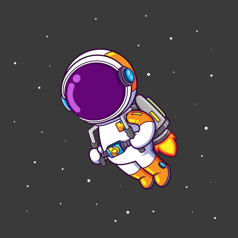 The astronaut flying in the sky galaxy with the jet pack and suitable costume vector