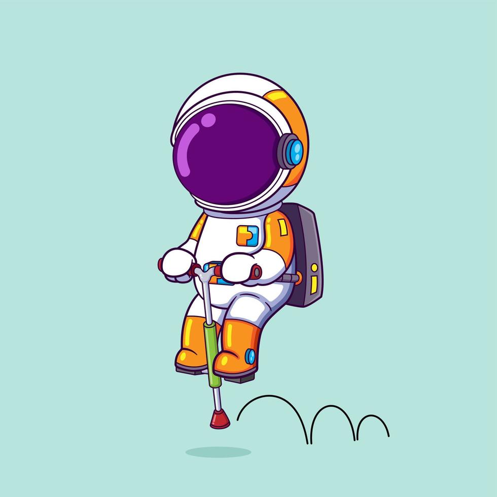 The astronaut is using a bounce tool that can jump moving and playing with it vector