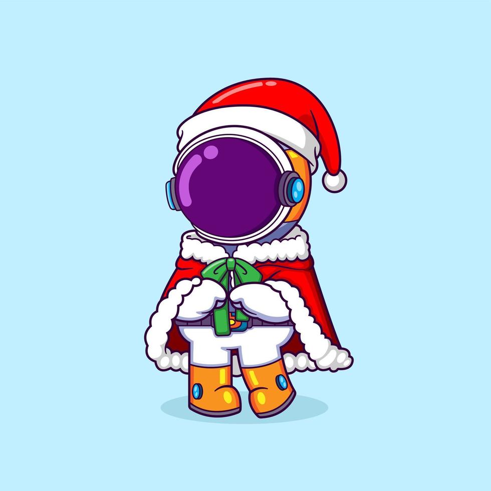 The cute astronaut is wearing the santa hat and the christmas robe vector