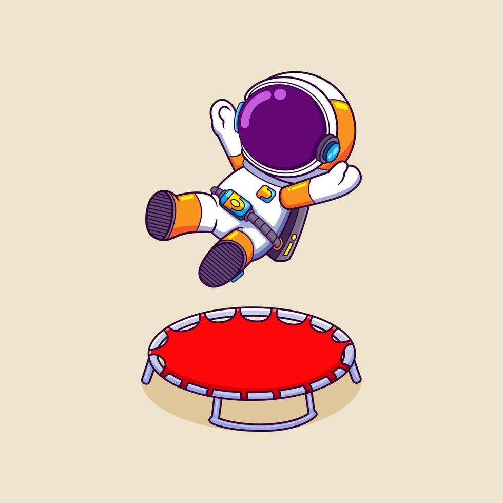 The happy astronaut is playing the trampoline and jumping so high vector