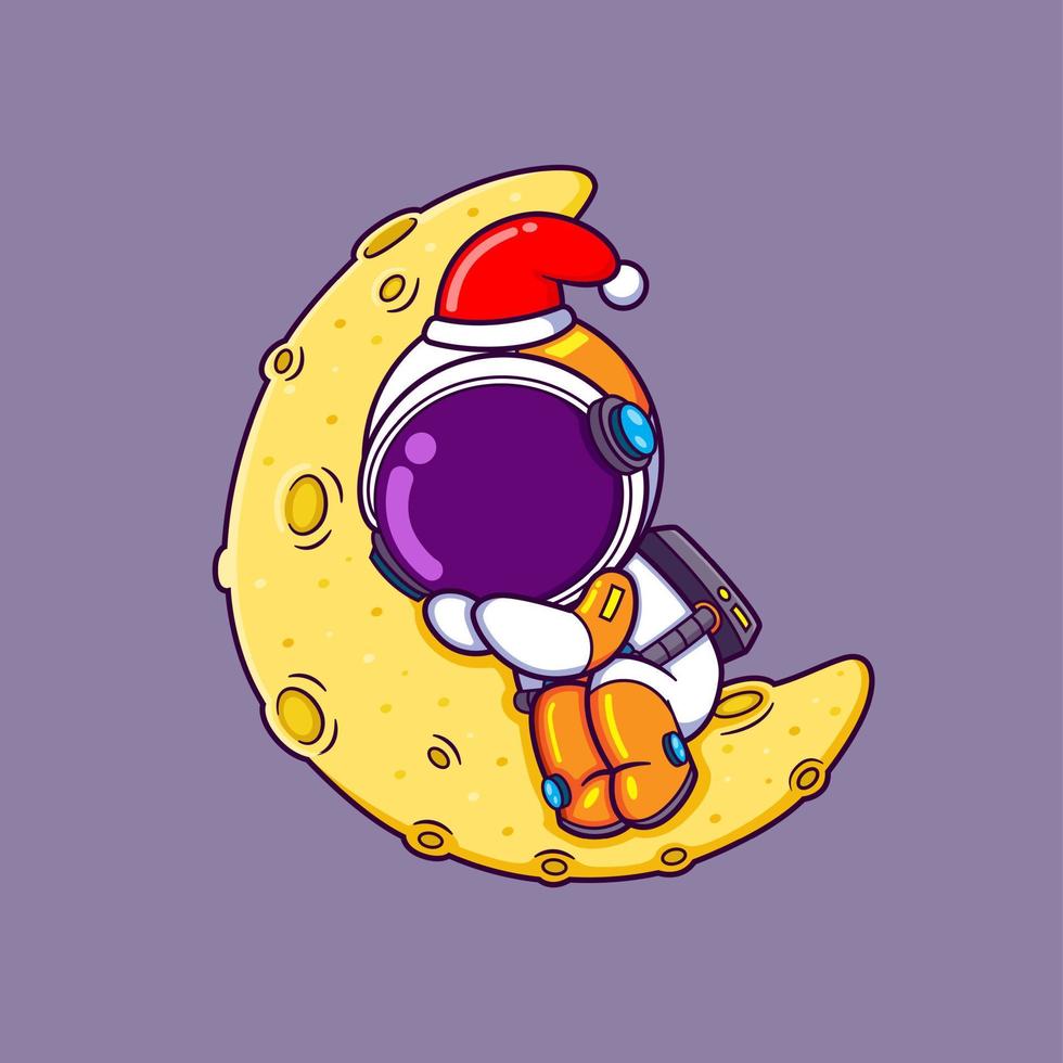 The astronaut is sleeping on a moon and so soundly while wearing a santa hat vector