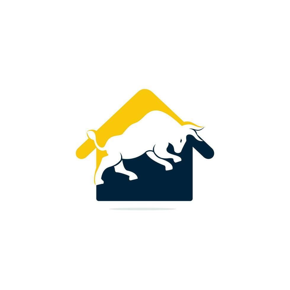 Bull house vector logo design. Simple animal and house vector logo design template.