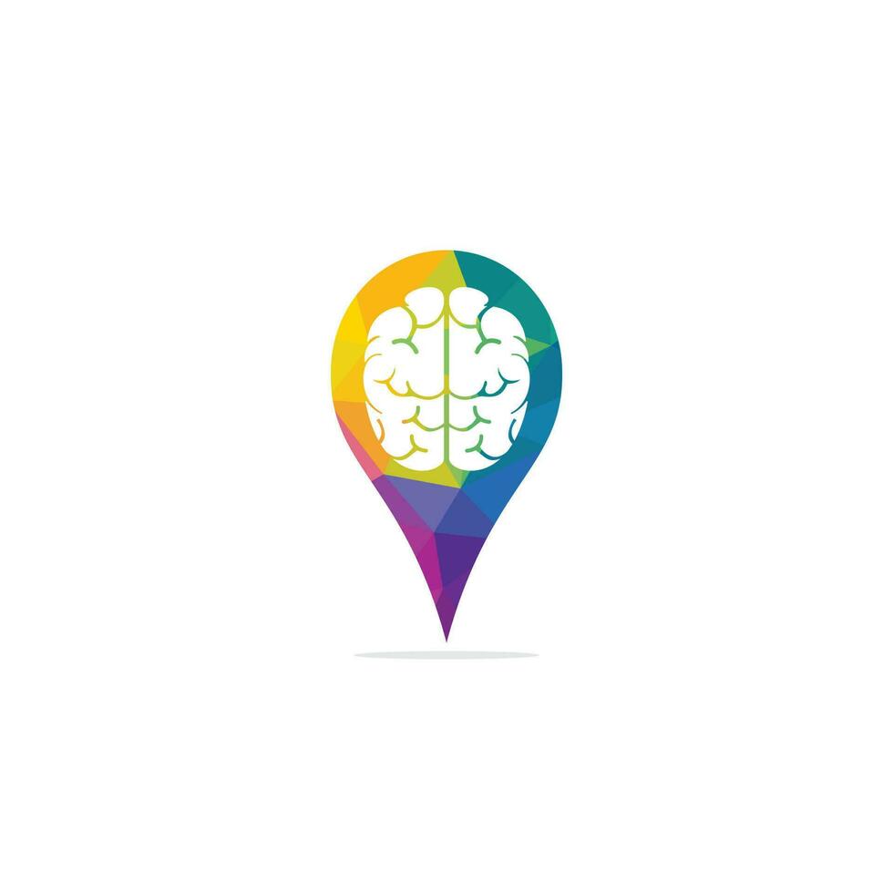 Piense en el logotipo de ubicación. cerebro con diseño de logotipo de pin de ubicación. vector