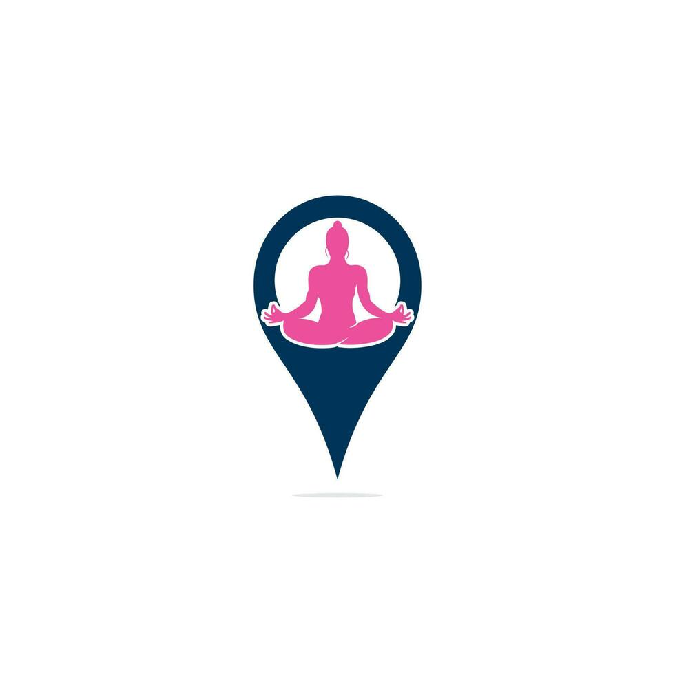 diseño de logotipo de localización de yoga o spa. pose humana y diseño de iconos gps. vector