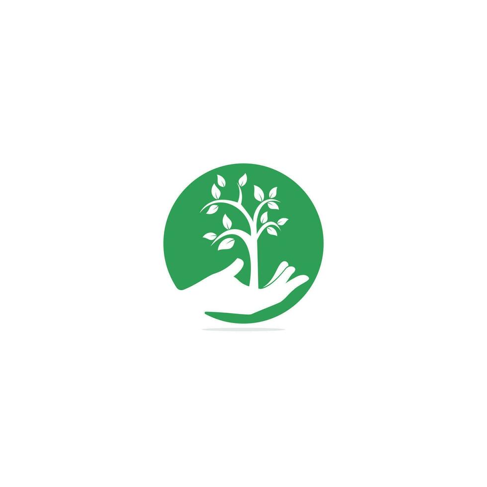 Tree in hand vector logo design. Natural products logo.