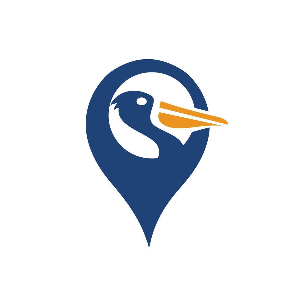 Pelican and map pointer logo combination. GPS locator and pelican symbol or icon. vector