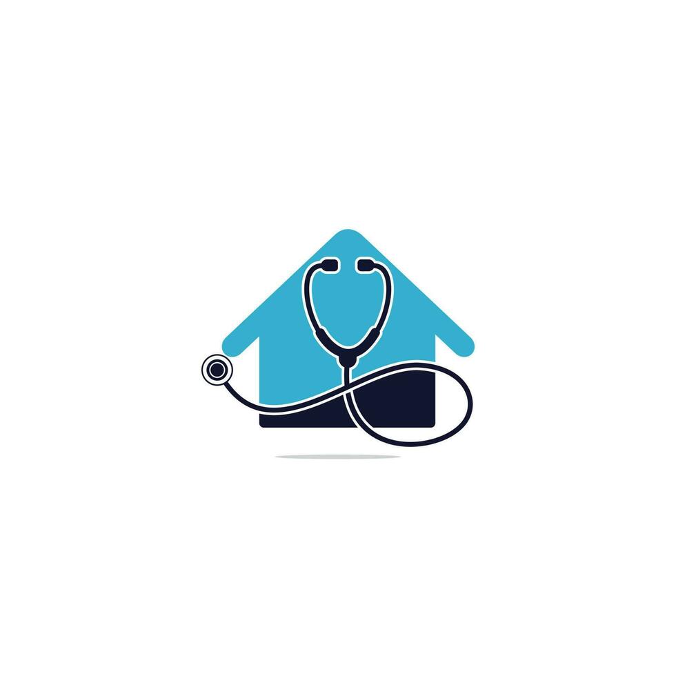 Stethoscope with home shape medical vector logo design. Clinic home vector logo concept.