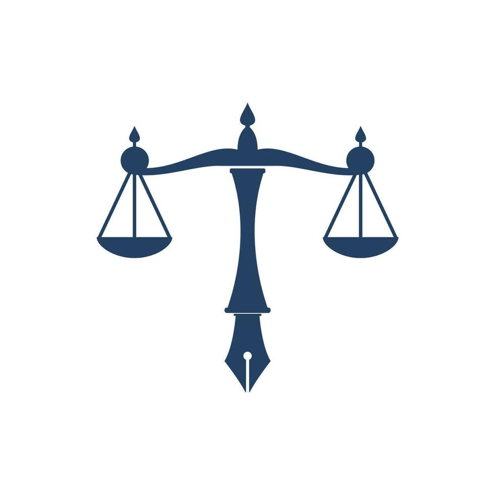 Law logo vector with judicial balance symbolic of justice scale in a pen nib. Logo vector for law, court, justice services and firms.