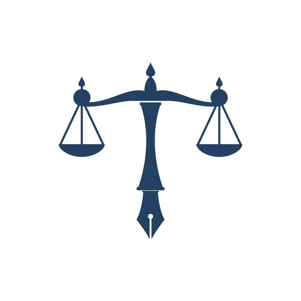 Law logo vector with judicial balance symbolic of justice scale in a pen nib. Logo vector for law, court, justice services and firms.