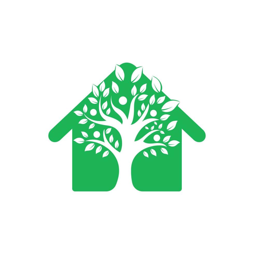 icono del logotipo de la vida humana del árbol de personas abstractas y el vector de la casa. signo y símbolo del árbol genealógico.