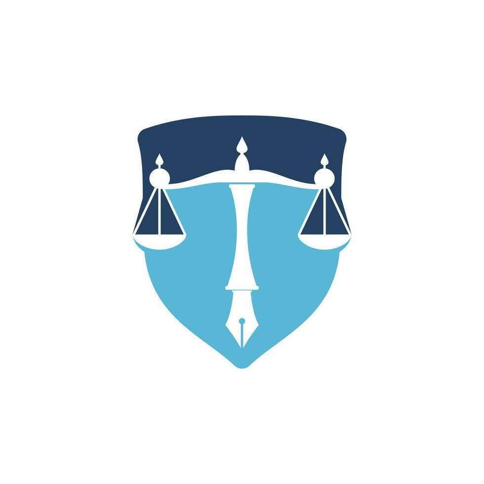 vector del logotipo de la ley con equilibrio judicial simbólico de la escala de justicia en un plumín. vector de logotipo para la ley, la corte, los servicios de justicia y las empresas.