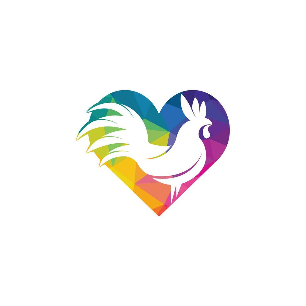 Rooster heart shape vector logo design.