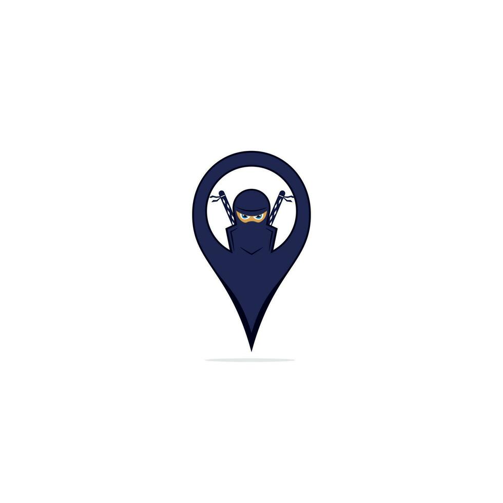Ninja point location logo design. Ninja pin map vector logo design.