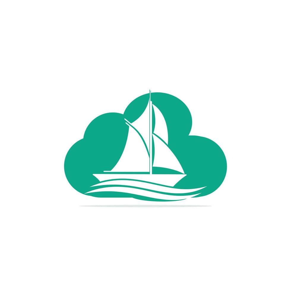 Yacht cloud shape logo design. Yachting club or yacht sport team vector logo design. Marine travel adventure or yachting championship or sailing trip tournament.