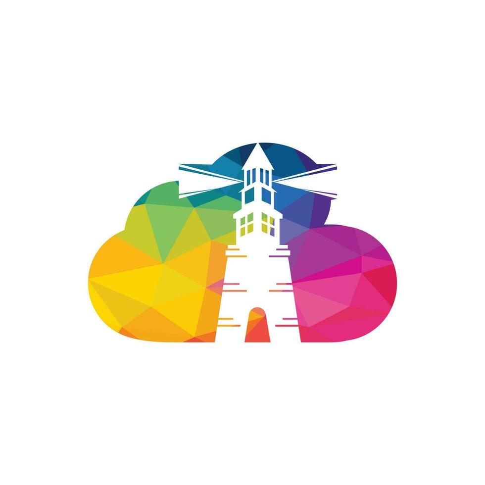Lighthouse and cloud vector logo design. Lighthouse icon logo design vector template illustration.