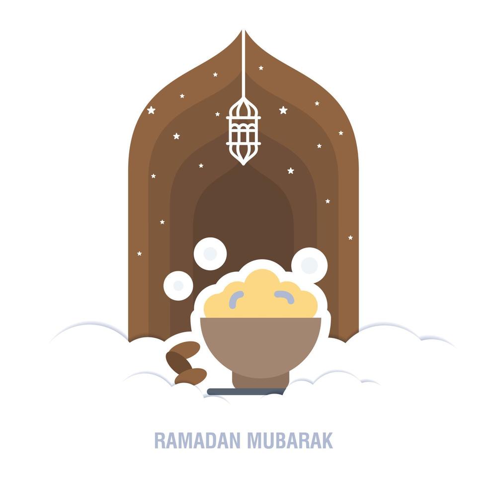 Ramadan Kareem islamic design crescent moon and mosque dome silhouette with arabic pattern and calli vector