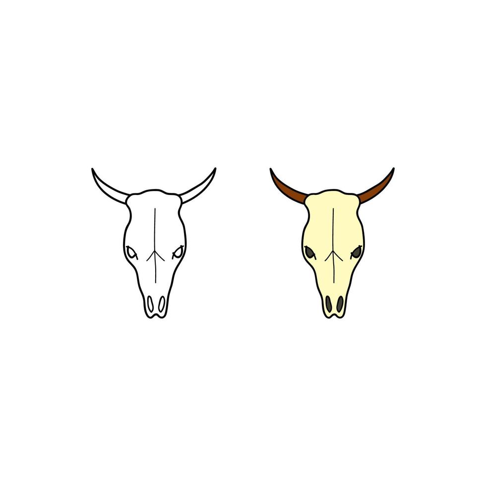 Doodle colored and outline cow skull. vector
