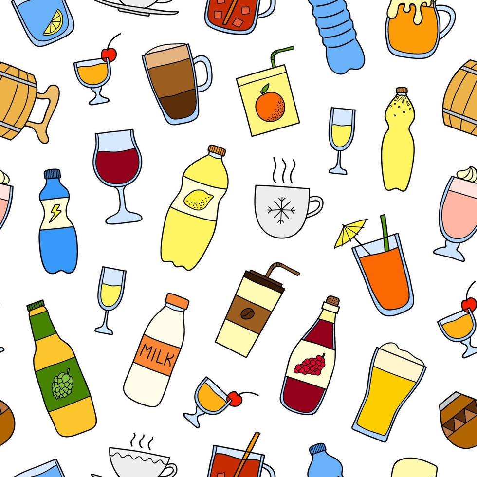 patrón sin costuras con bebidas de garabatos. vector