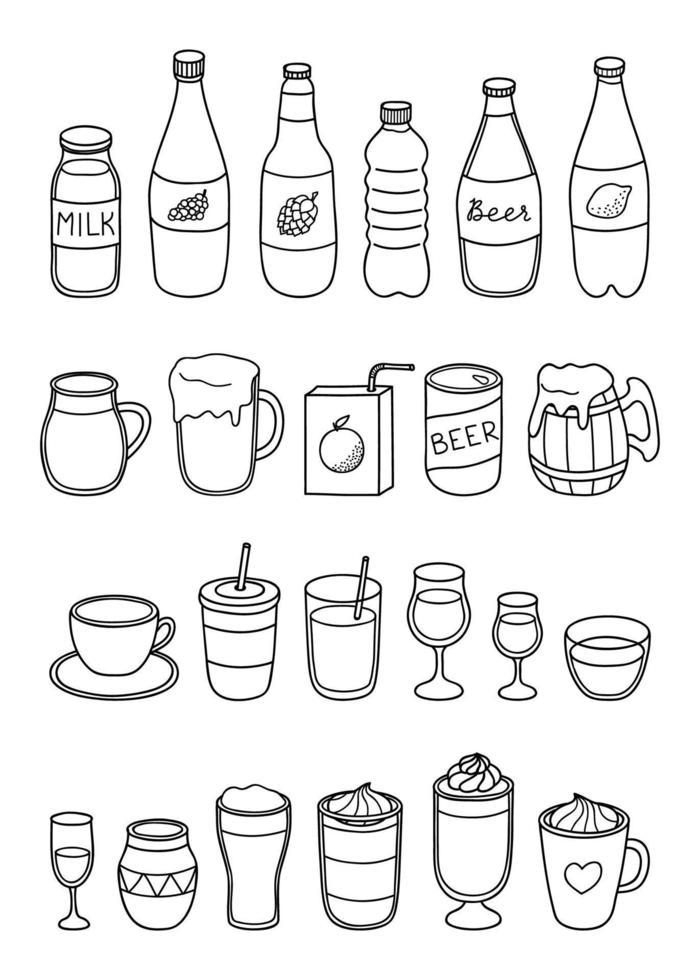 conjunto de bebidas líquidas dibujadas a mano. vector