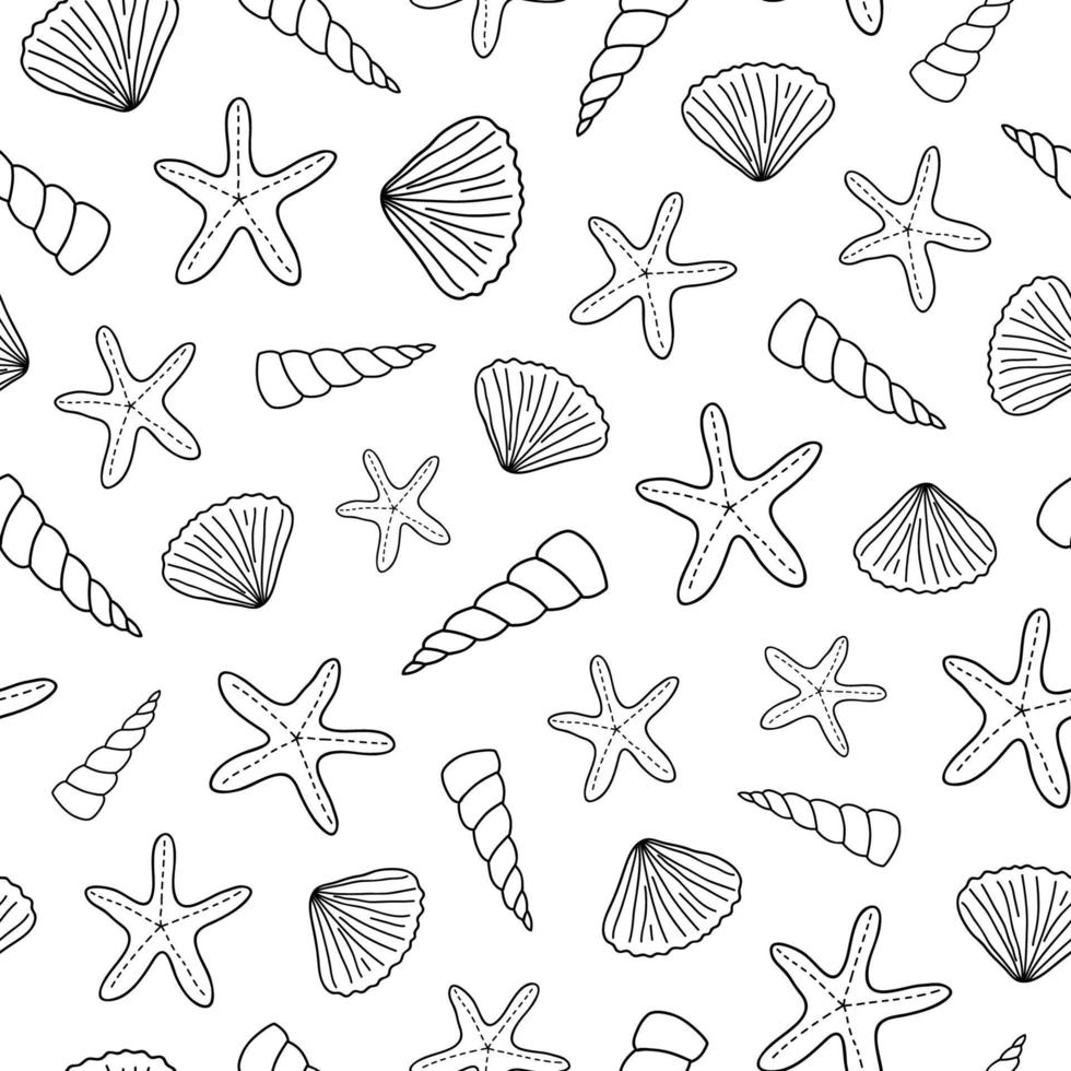 Seamless pattern with doodle seashells. vector