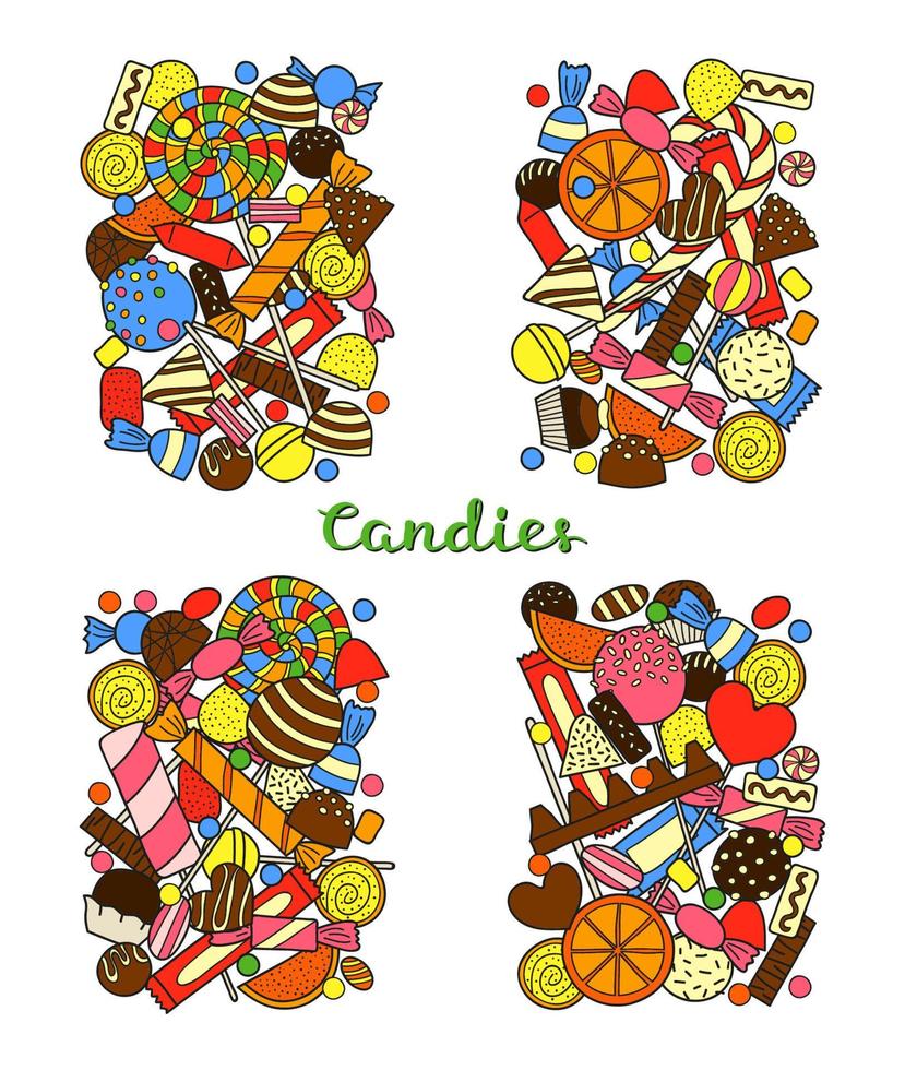 Groups of hand drawn candies. vector