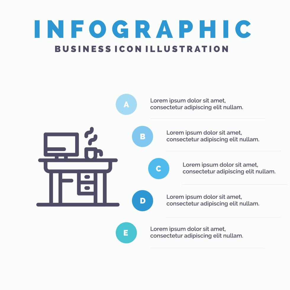 Job Laptop Office Working Line icon with 5 steps presentation infographics Background vector