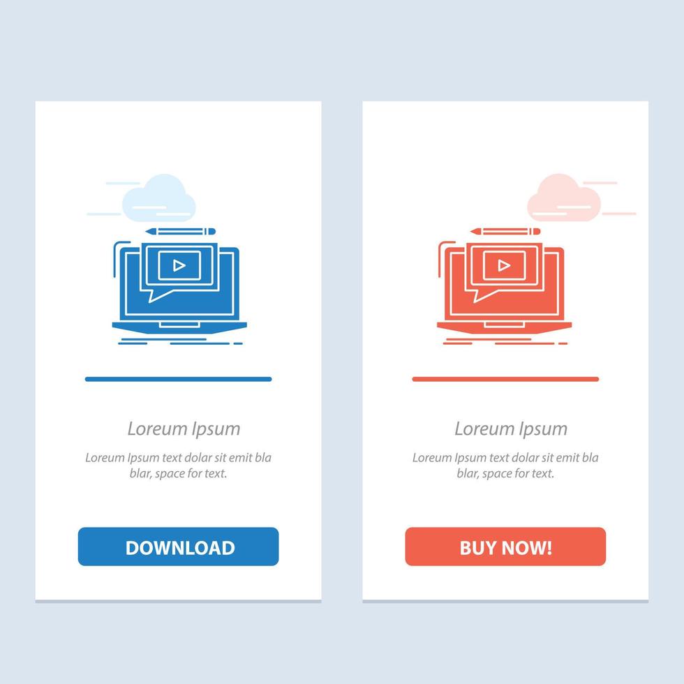 Laptop Player Screen Tutorial Video  Blue and Red Download and Buy Now web Widget Card Template vector
