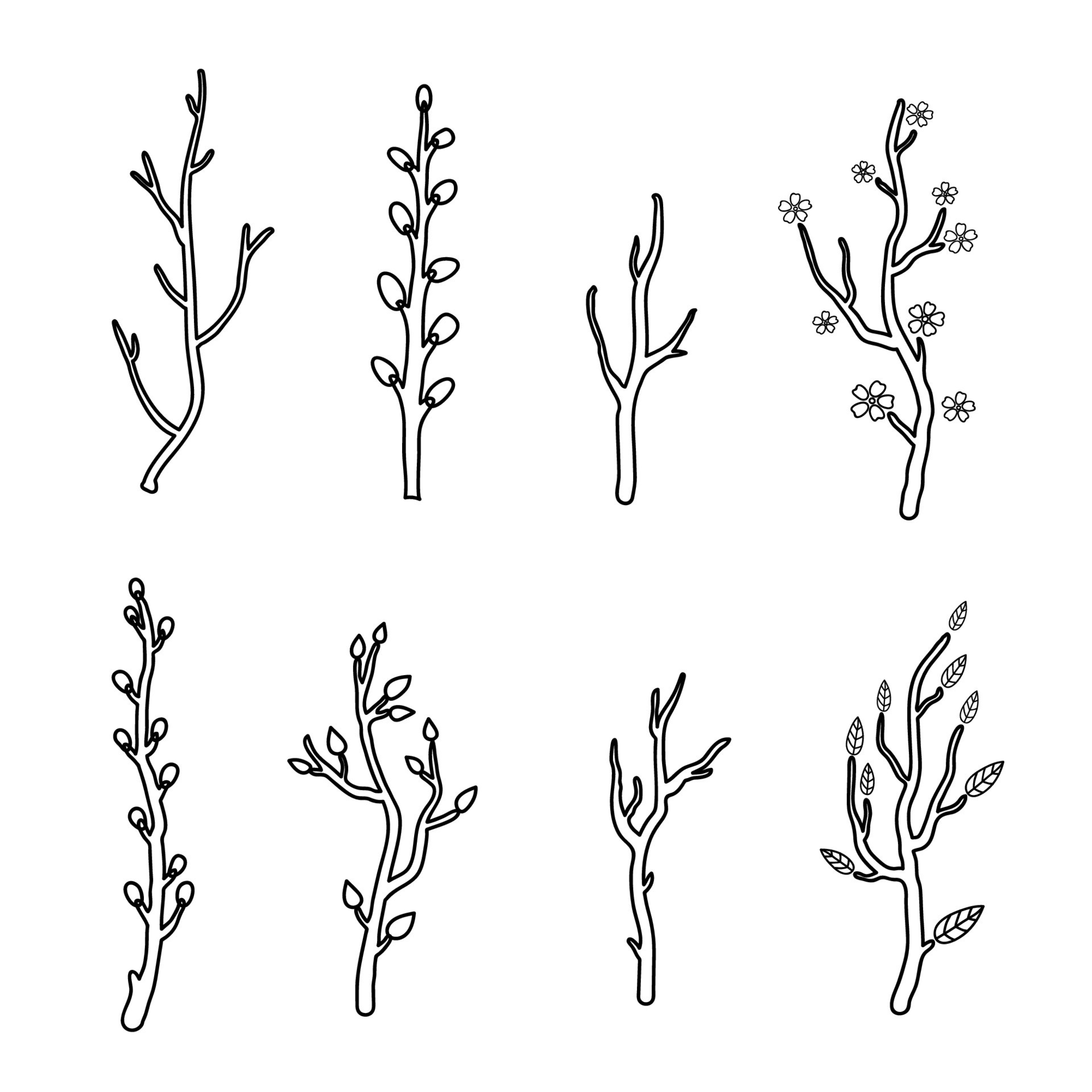 Set of tree twigs and branches. 13157689 Vector Art at Vecteezy
