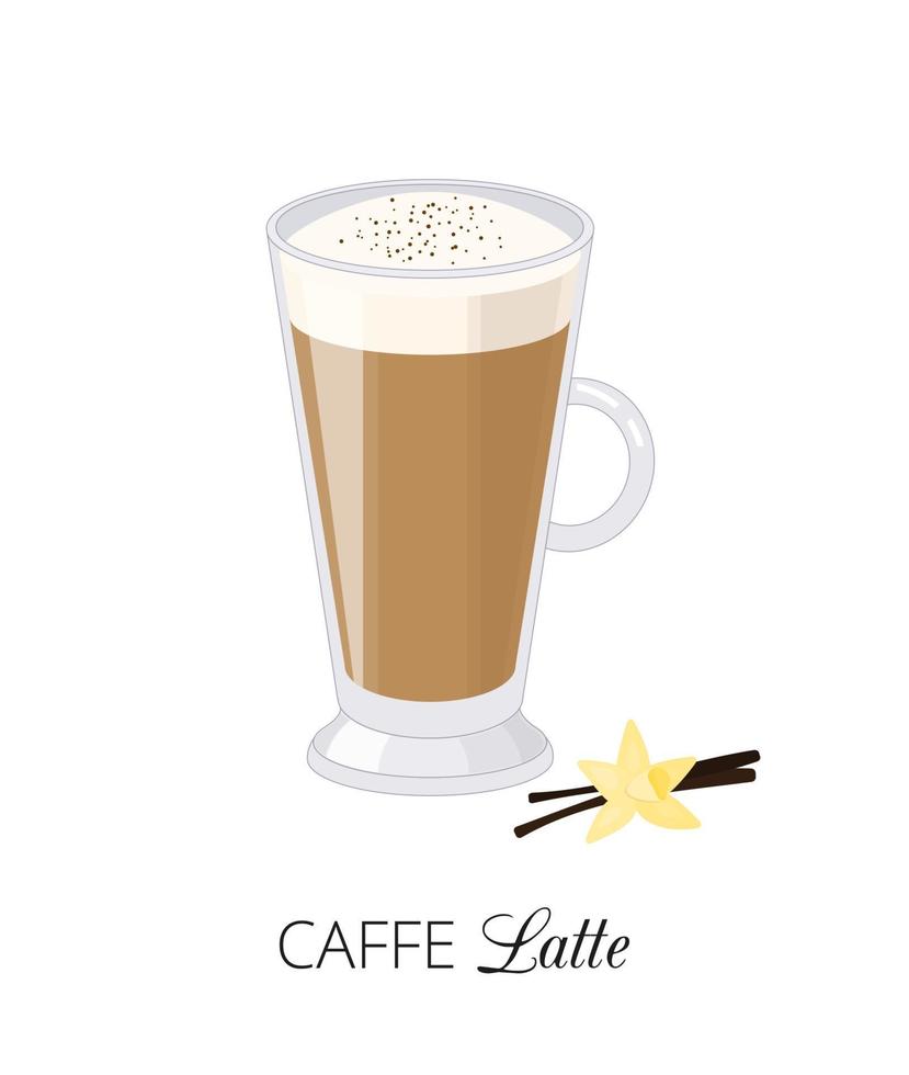 Latte drink with foam in cartoon style. vector