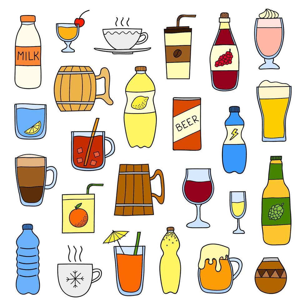 Set of doodle drinks. vector