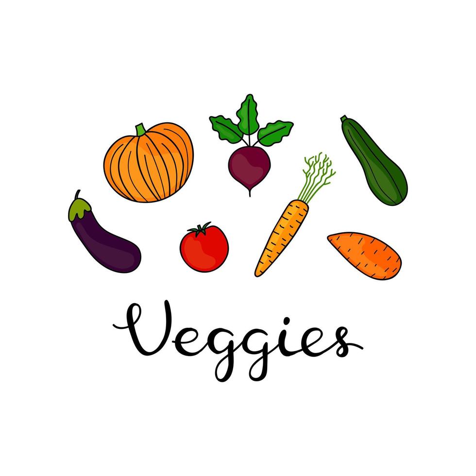 Composition with veggies and lettering. vector