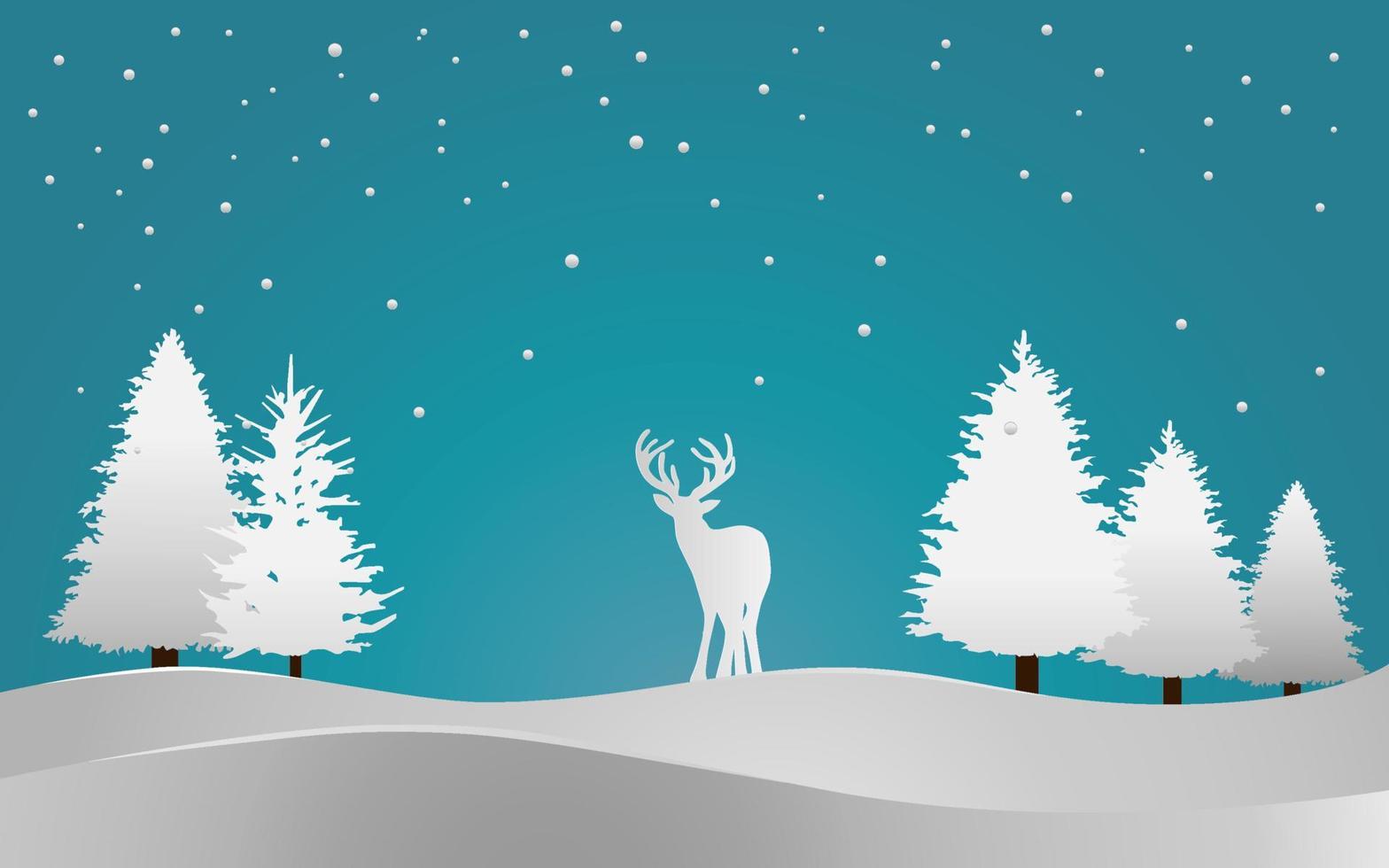 Deer in the snowy forest. paper art design vector