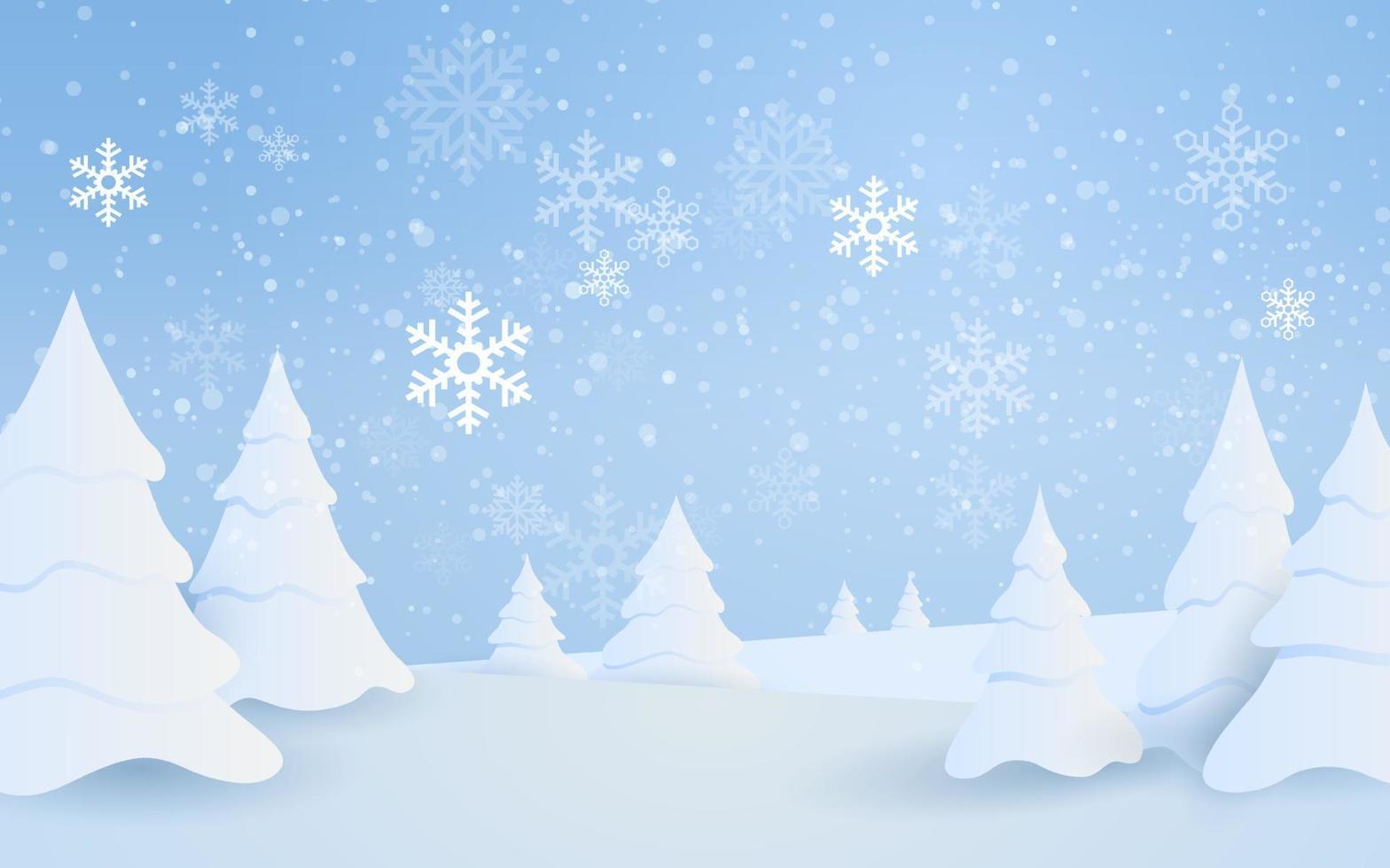 winter background landscape with snow and pine trees vector