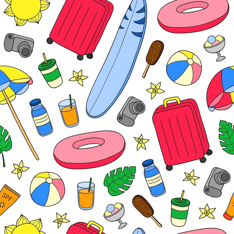 Seamless pattern with summer and vacation items. vector