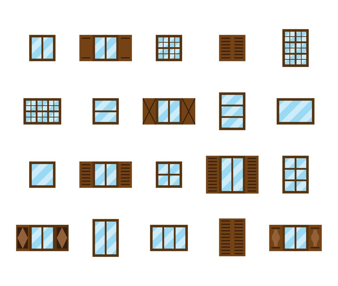 conjunto de ventanas de casa plana. vector