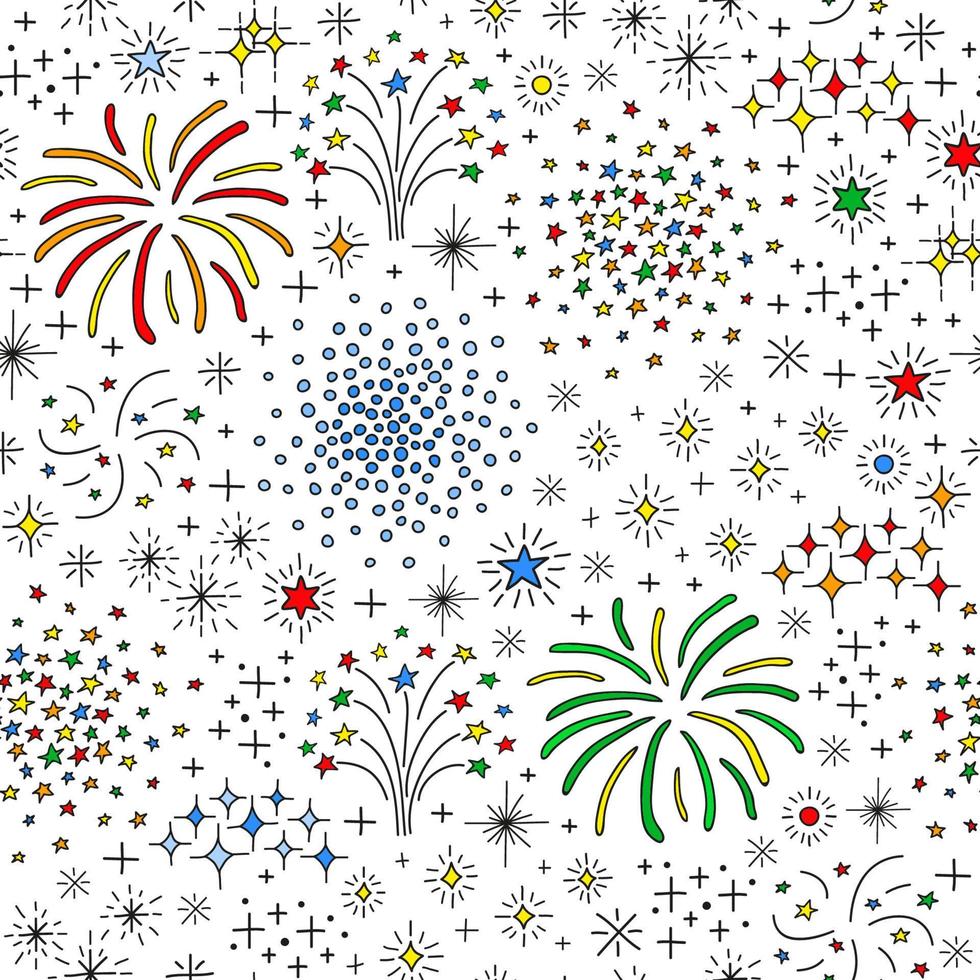 Seamless pattern with fireworks and petards. vector