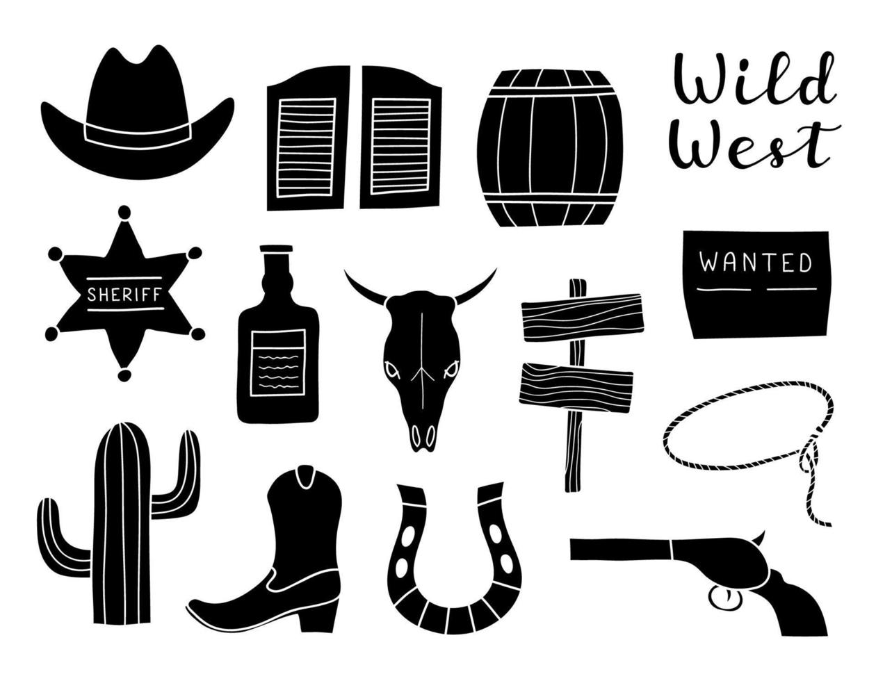 Set of hand drawn Wild West elements. vector