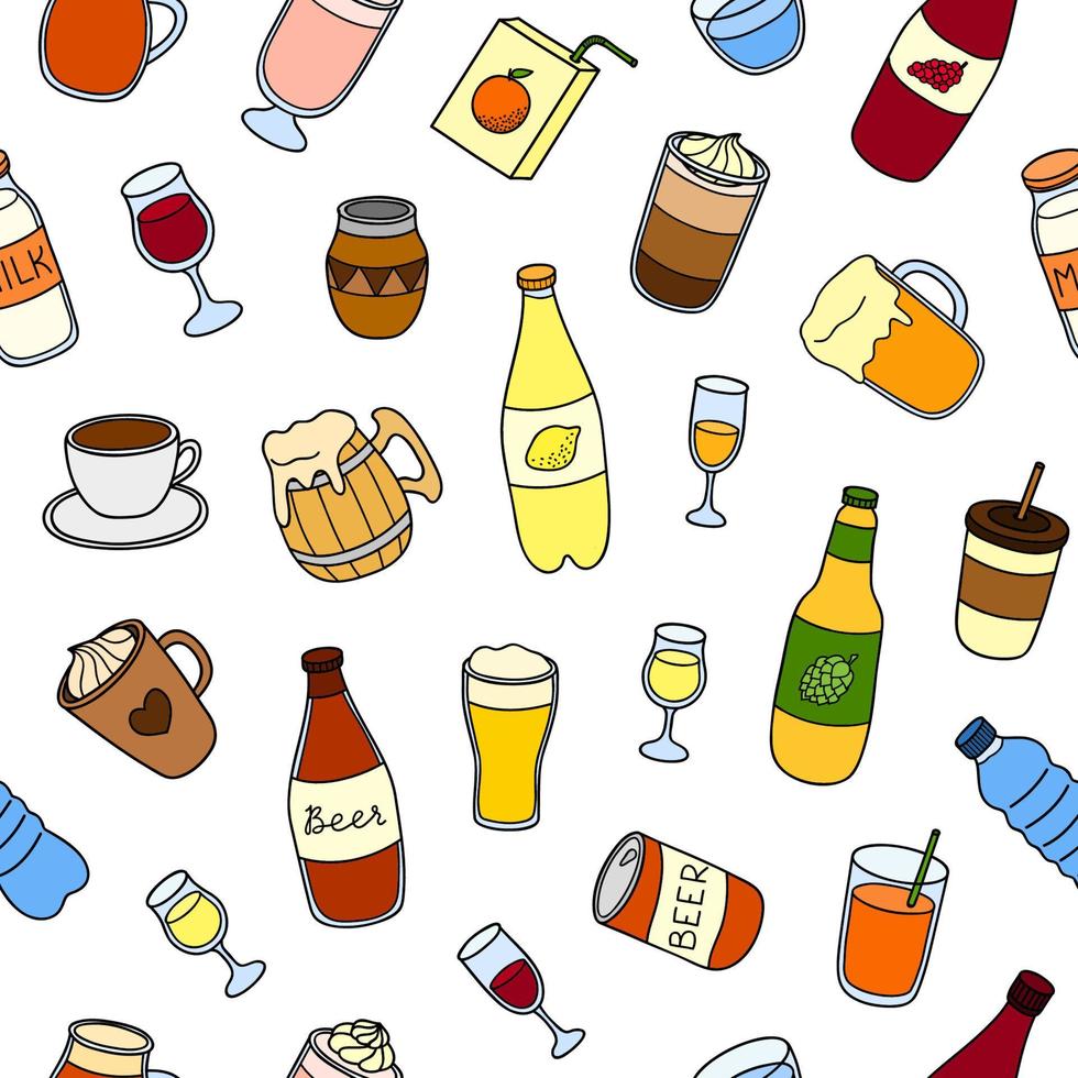 Seamless pattern with hand drawn liquid drinks. vector