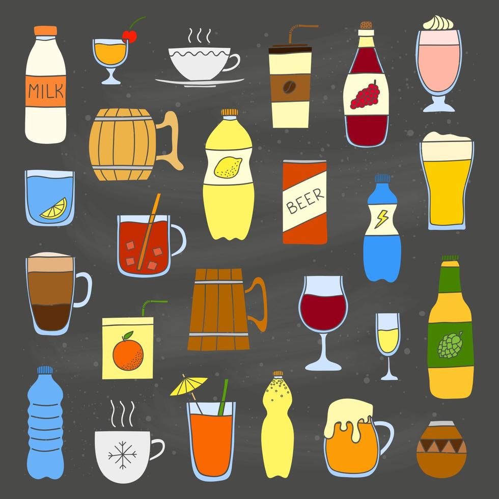 conjunto de bebidas de garabatos. vector